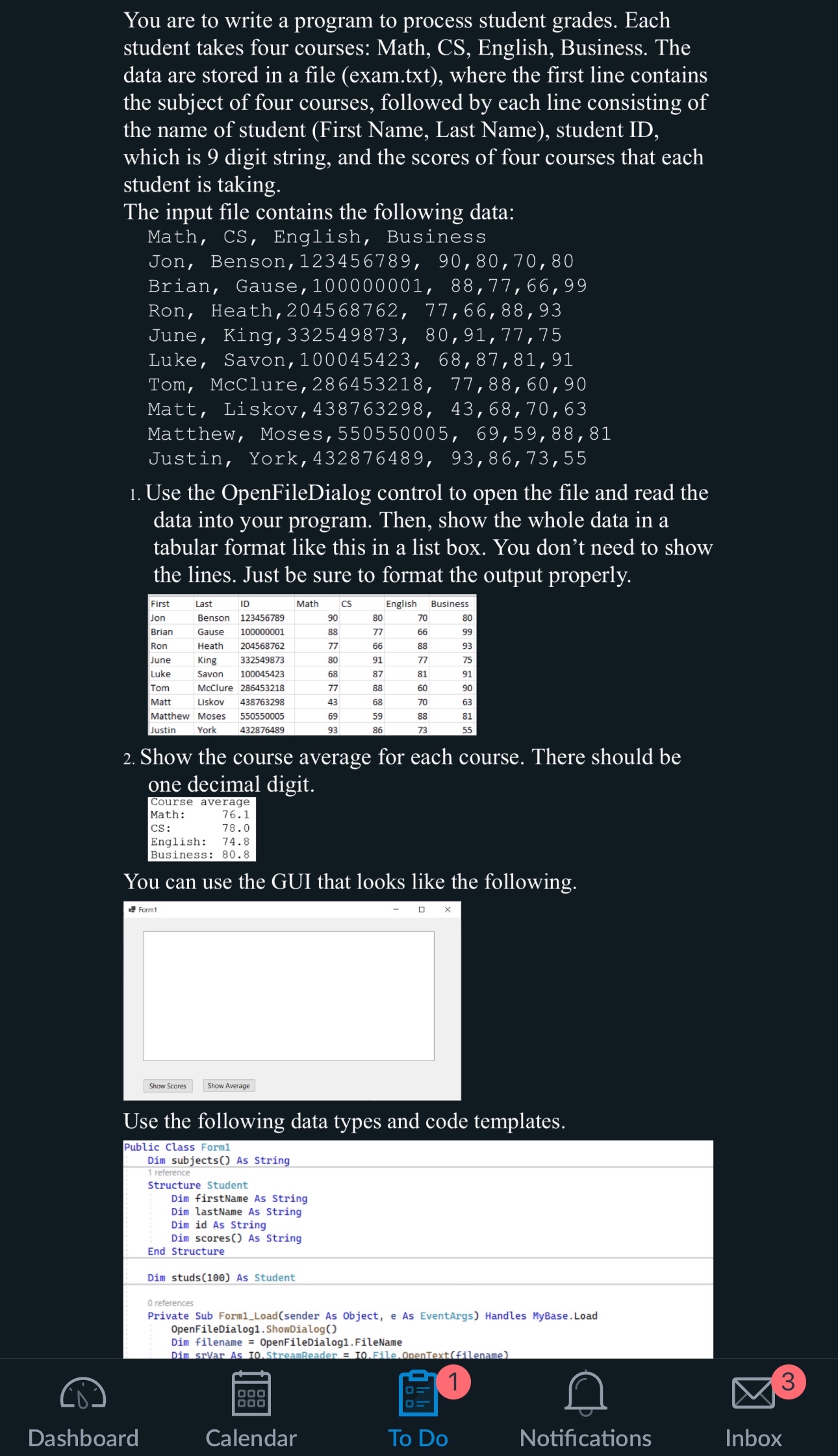 You are to write a program to process student