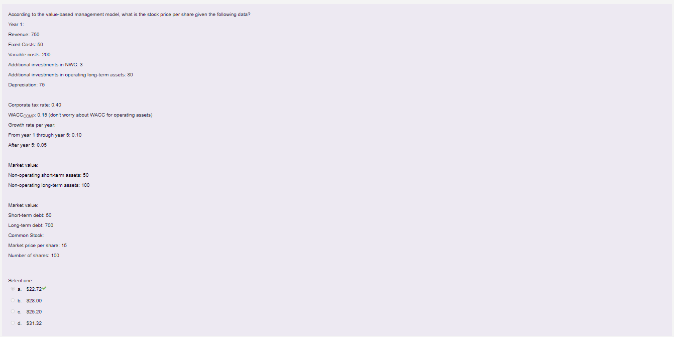 According to the value-based management model,