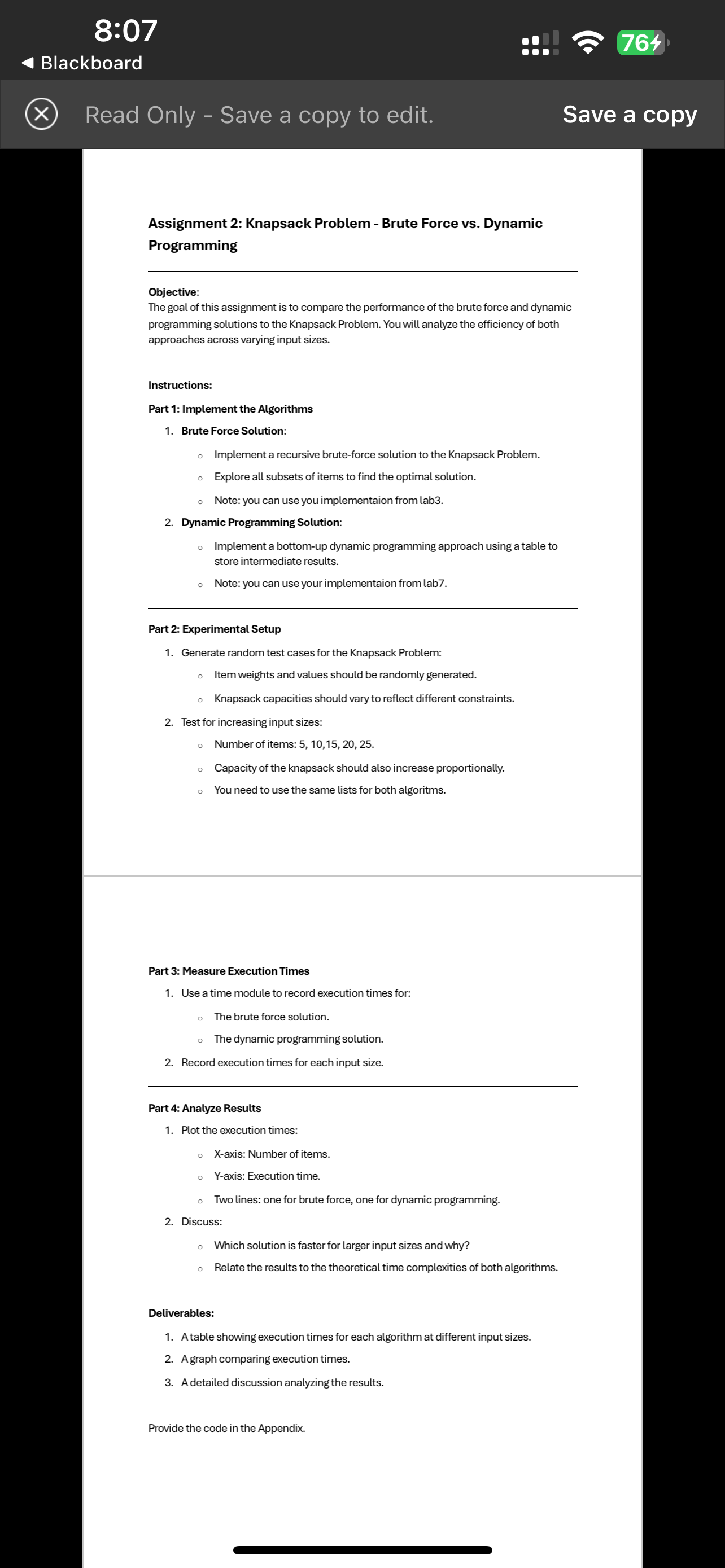 Assignment 2 : Knapsack Problem - Brute Force vs