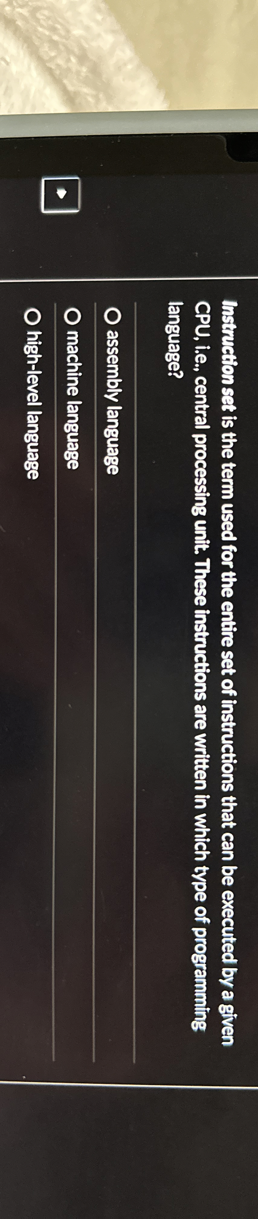 Instruction set is the term used for the entire