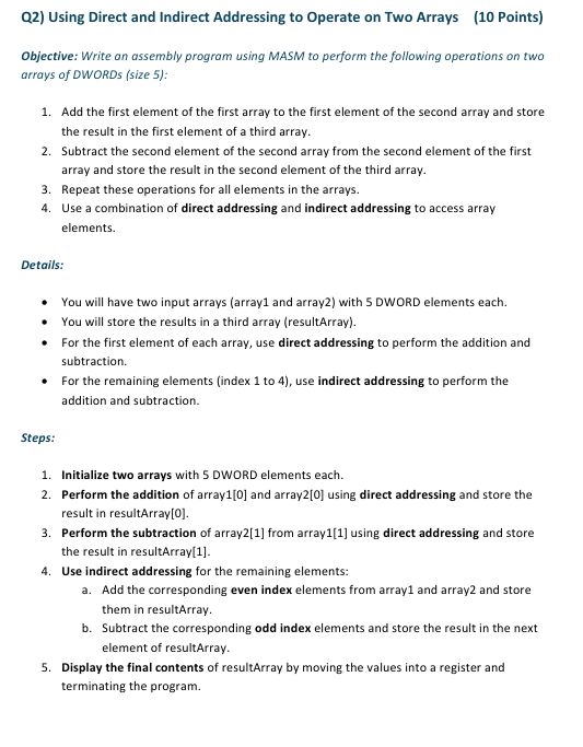 Q 2 ) Using Direct and Indirect Addressing to