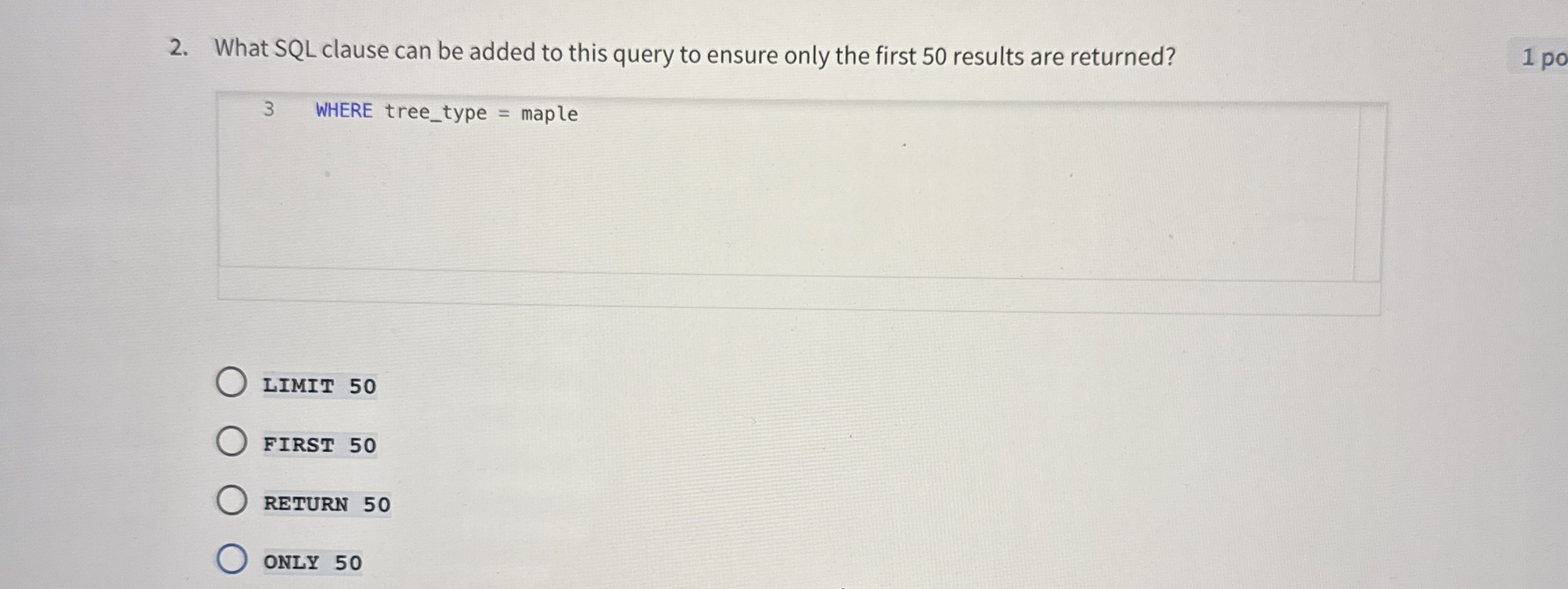 What SQL clause can be added to this query to