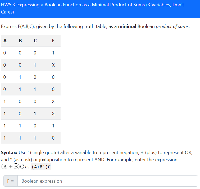 HW 5 . 3 . Expressing a Boolean Function as a