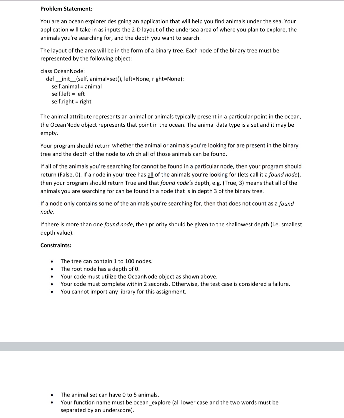 Problem Statement: You are an ocean explorer