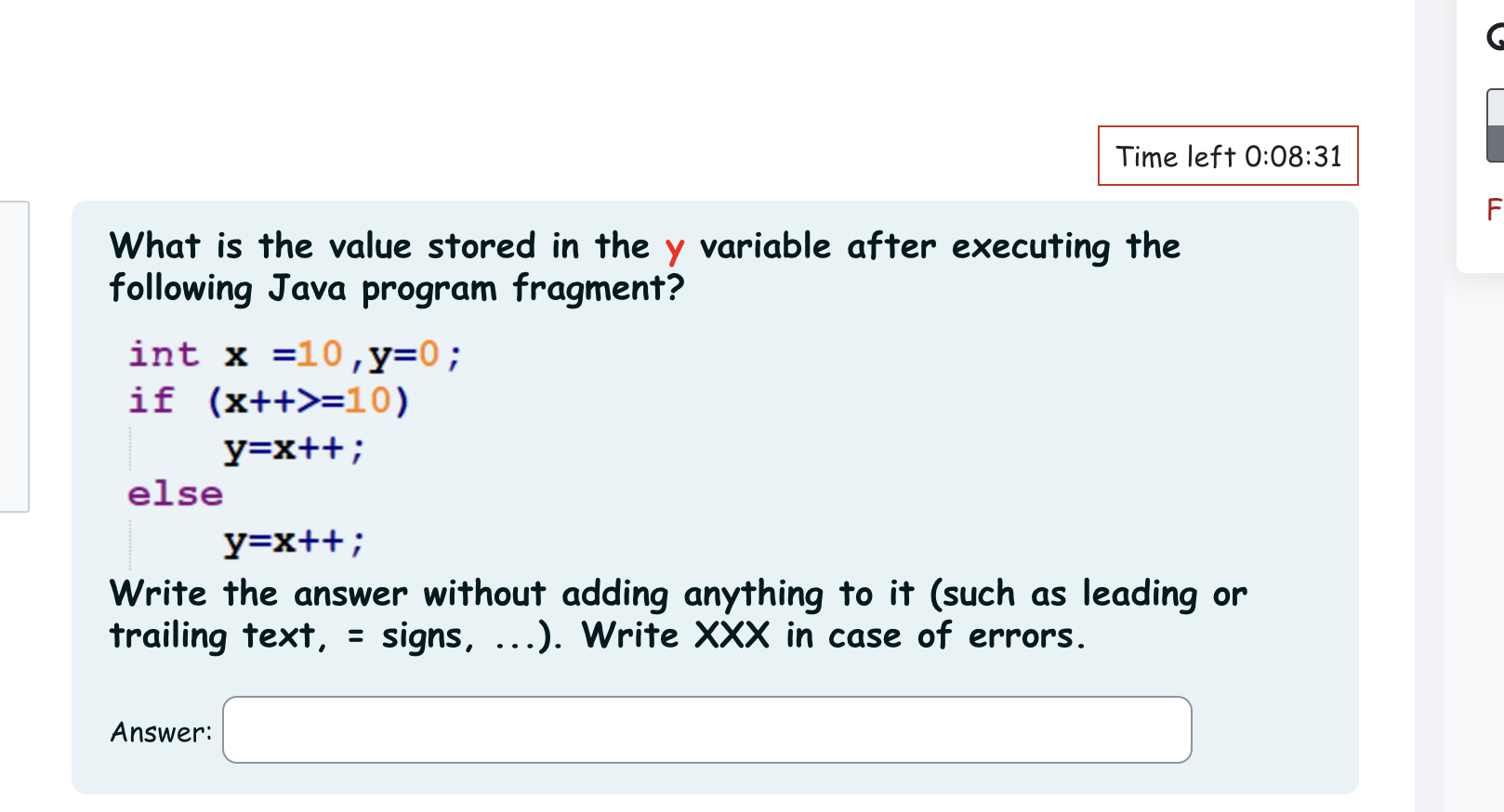 Time left 0 : 0 8 : 3 1 What is the value stored