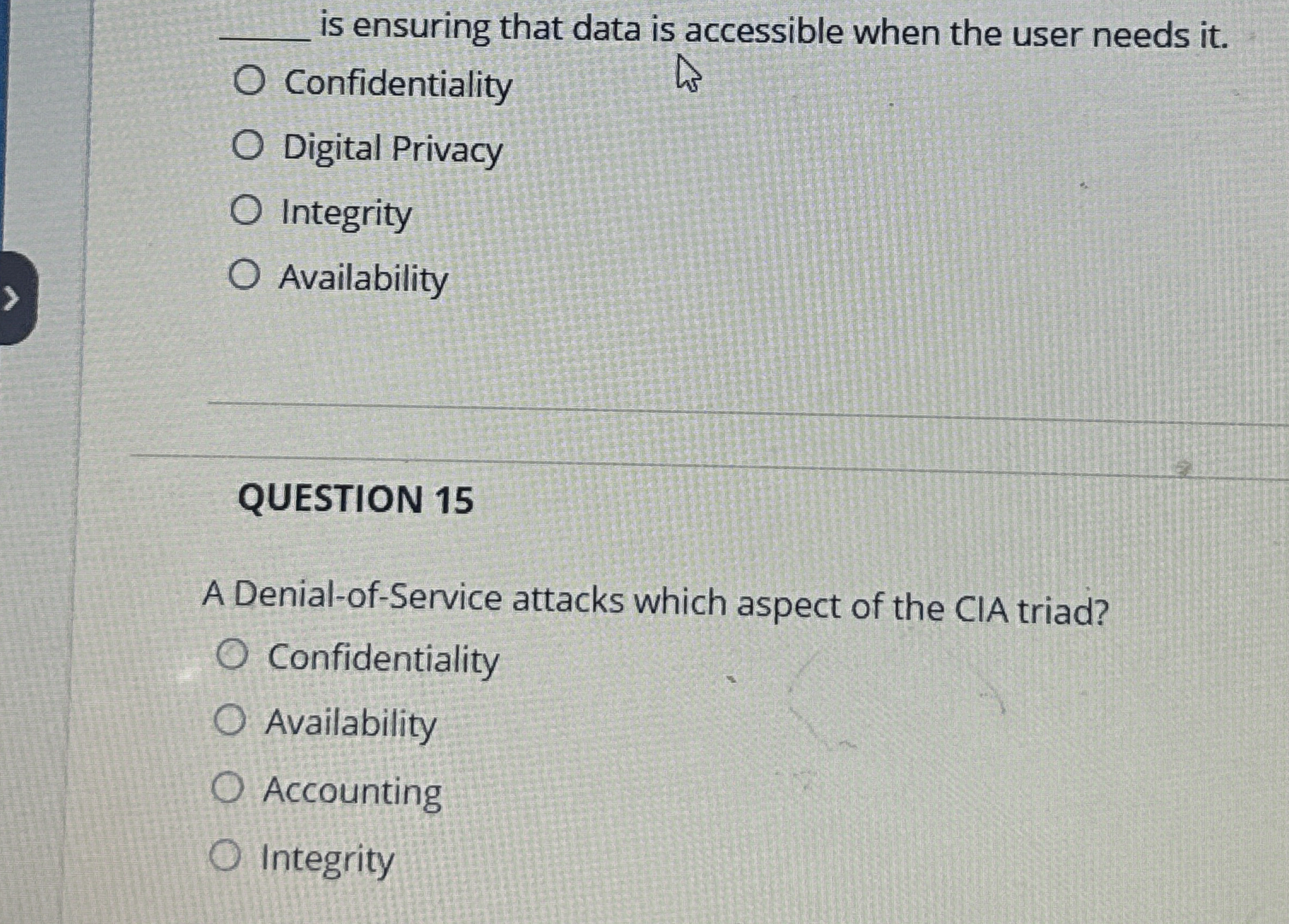 is ensuring that data is accessible when the user