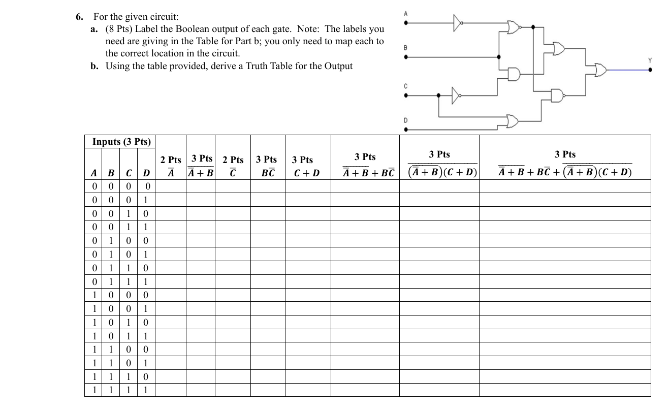 For the given circuit: a . ( 8 Pts ) Label the