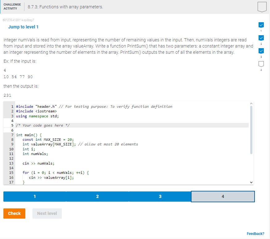 Jump to level 1 Integer numVals is read from
