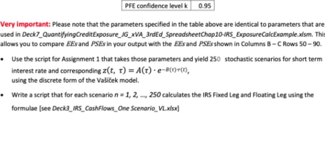 PFE confidence level k 0.95 Very important: