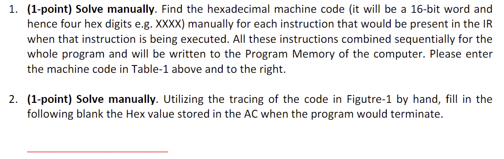 ( 1 - point ) Solve manually. Utilizing the