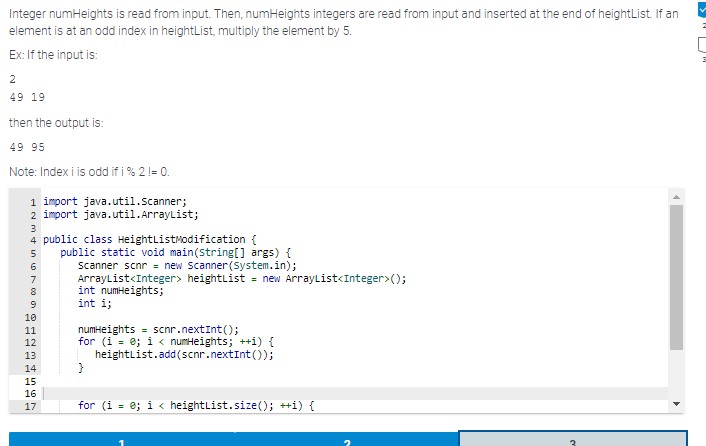 Integer numHeights is read from input. Then,