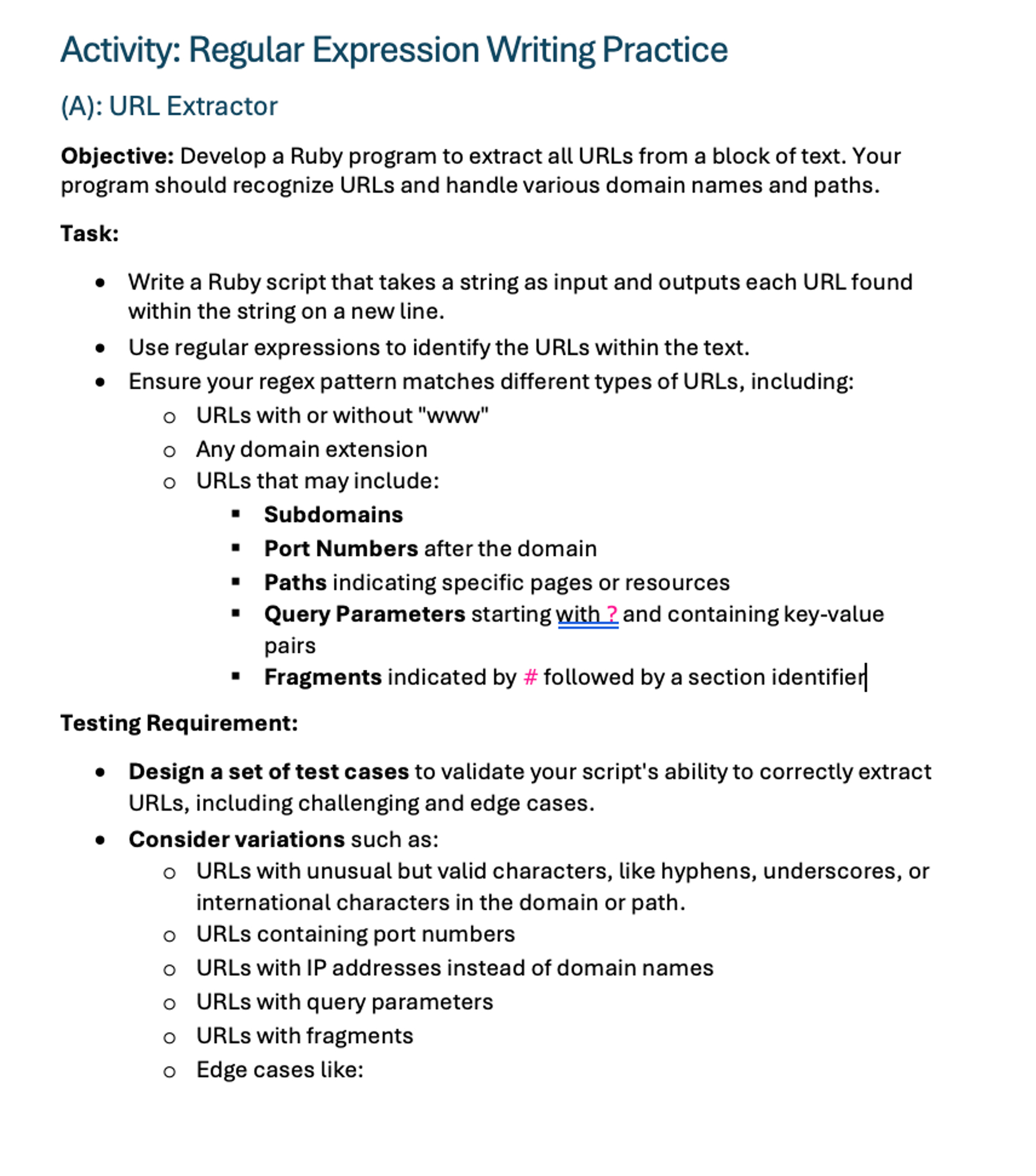 Activity: Regular Expression Writing Practice