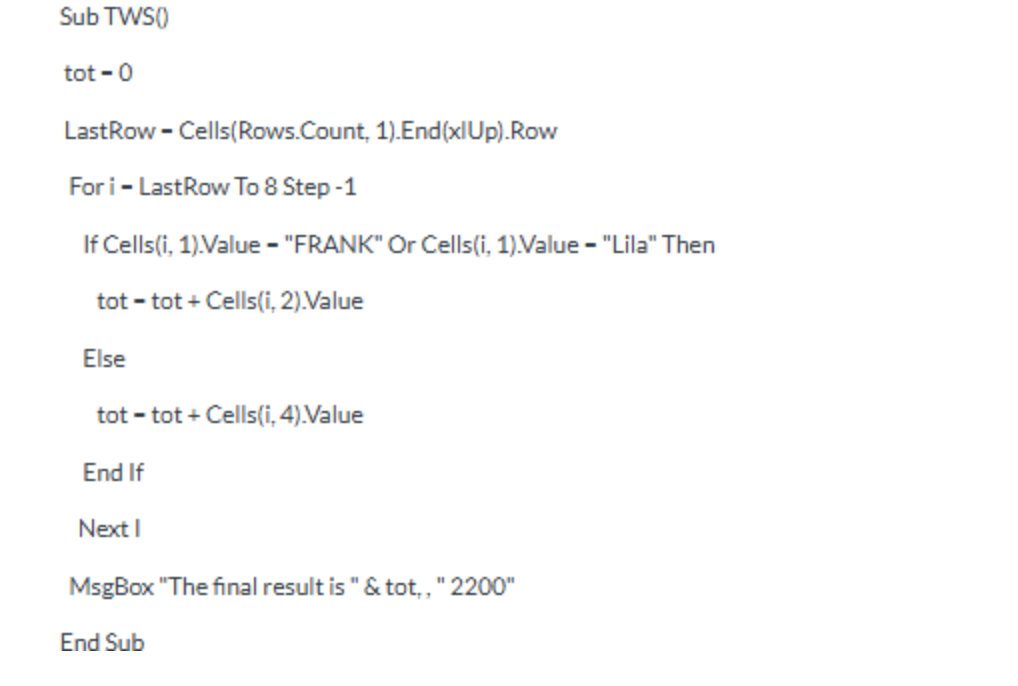 Sub TWS ( ) tot - 0 LastRow - Cells ( Rows .