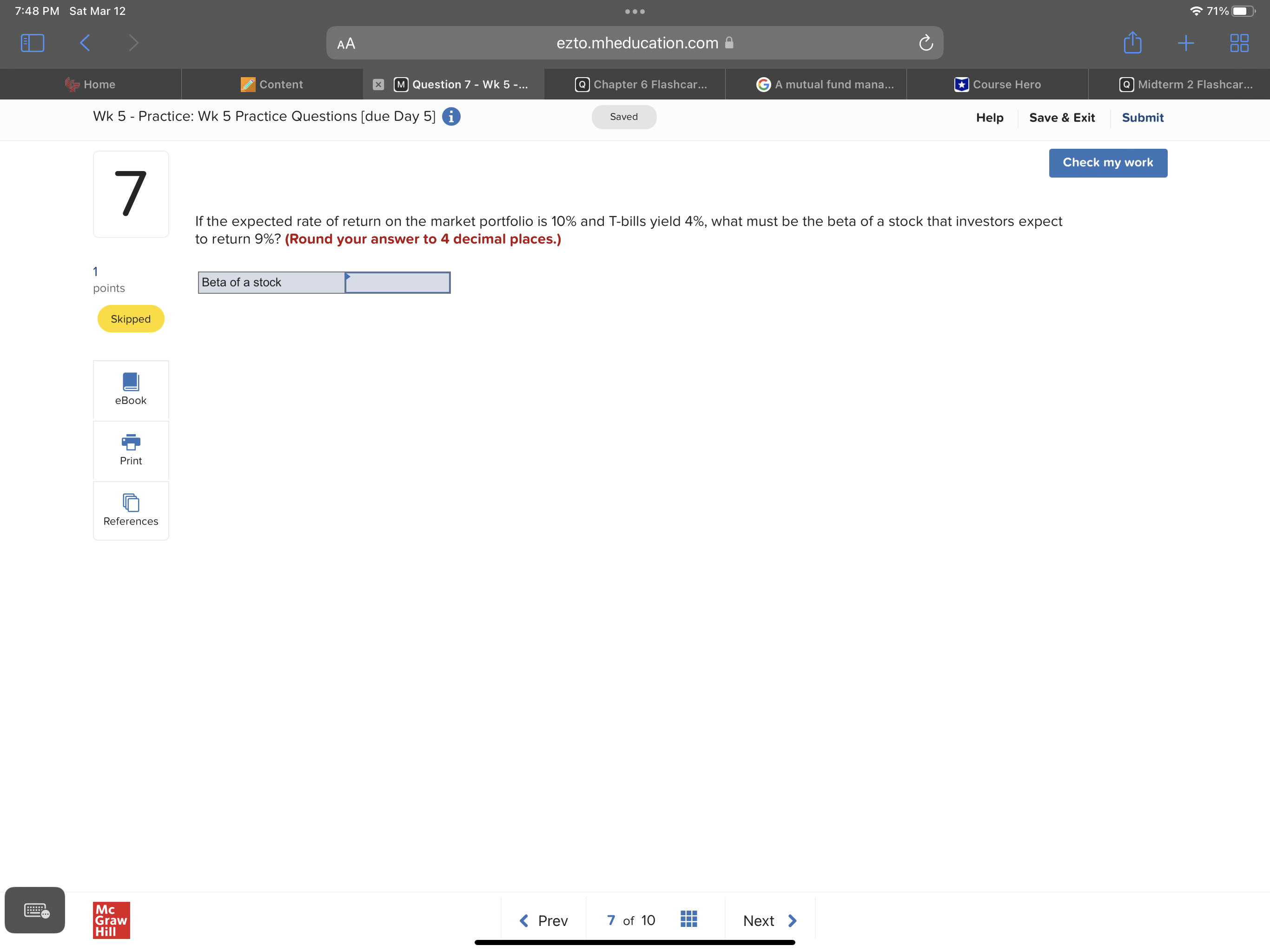 7:48 PM Sat Mar 12 ezto.mheducation.com ' [E]