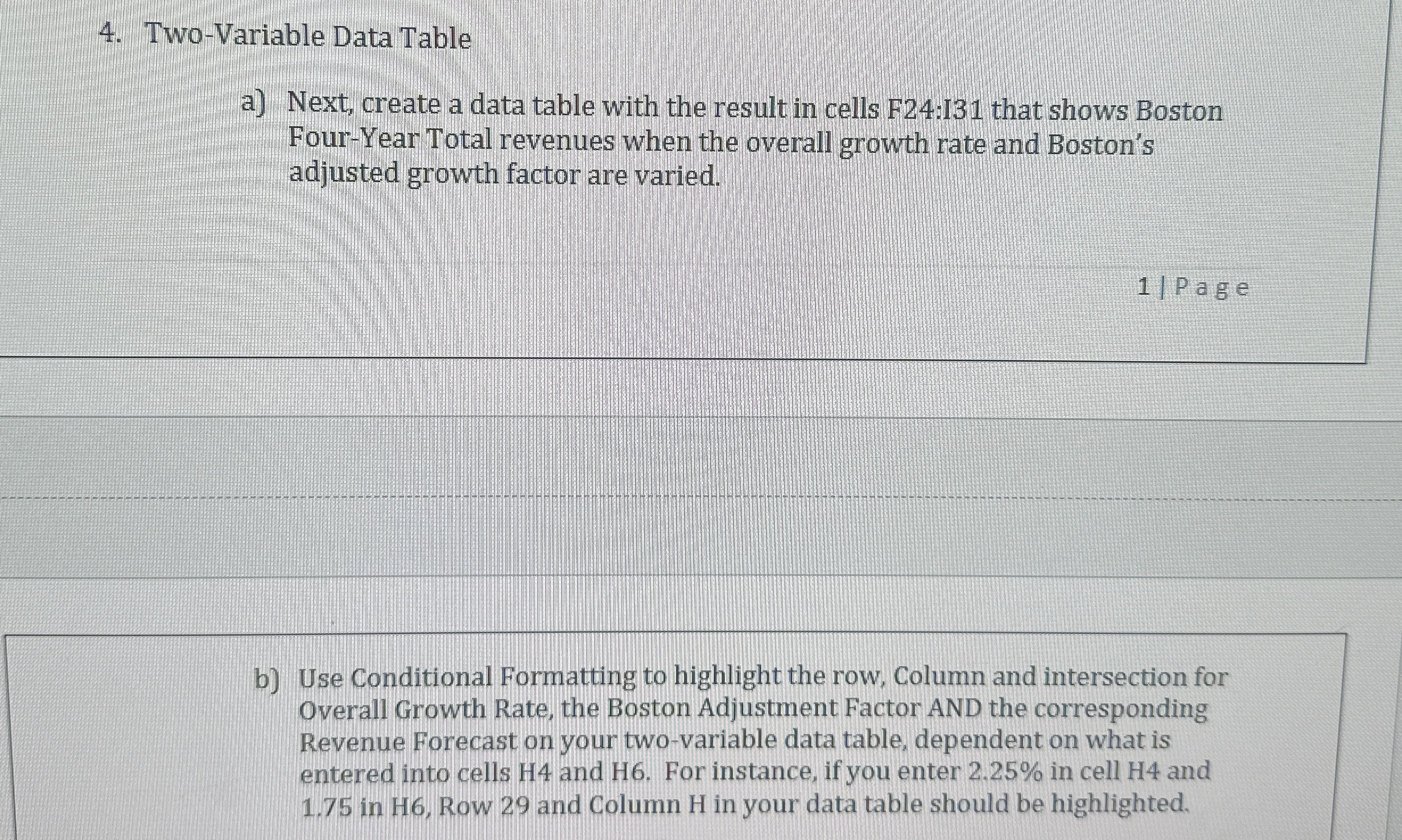 Two - Variable Data Table a ) Next, create a data