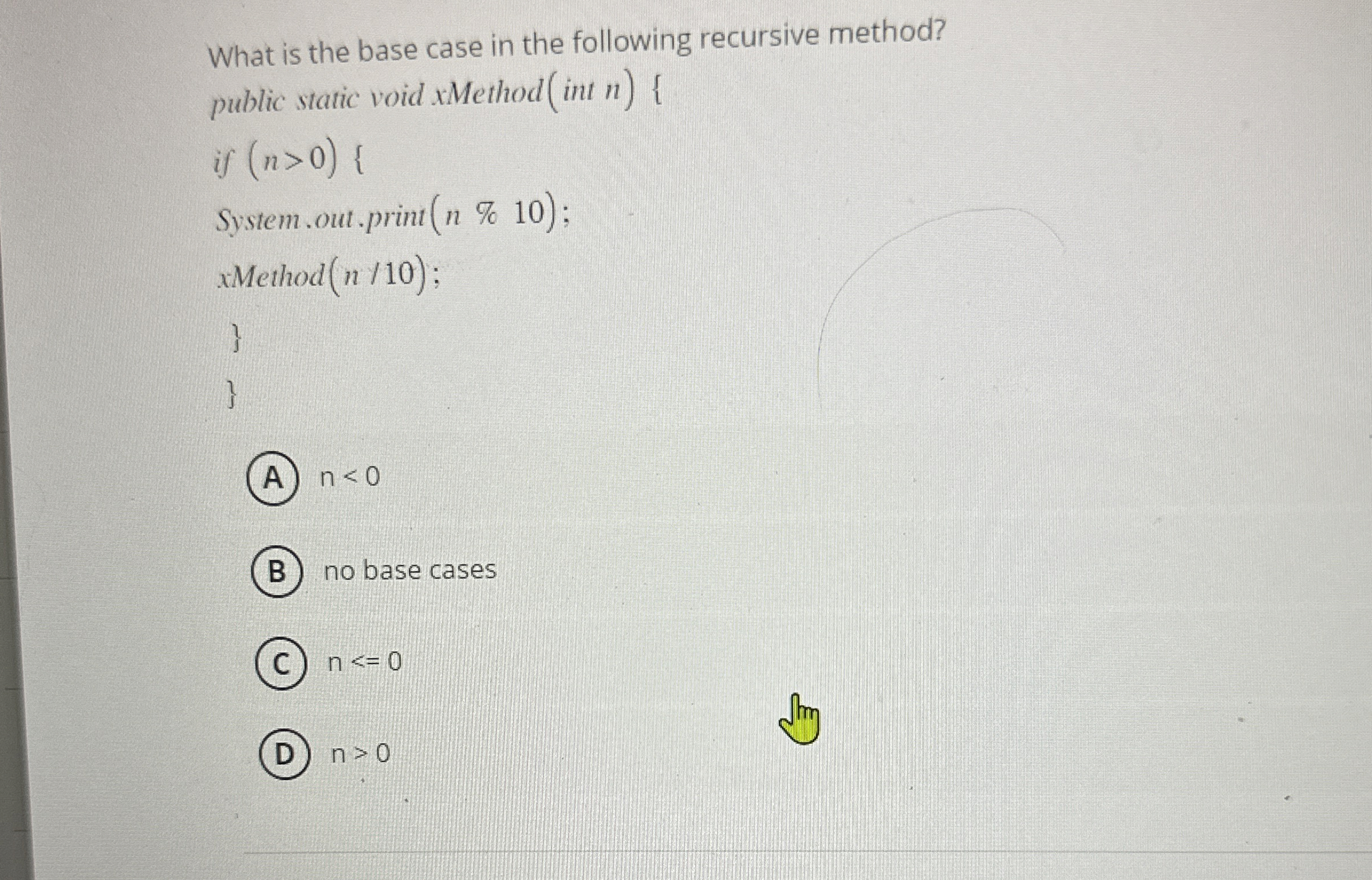 What is the base case in the following recursive