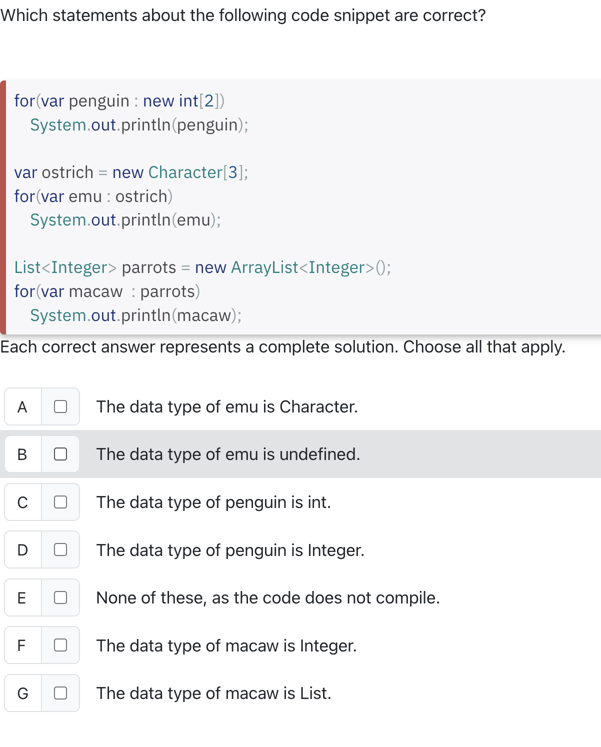 ` ` ` for ( var penguin : new int [ 2 ] )