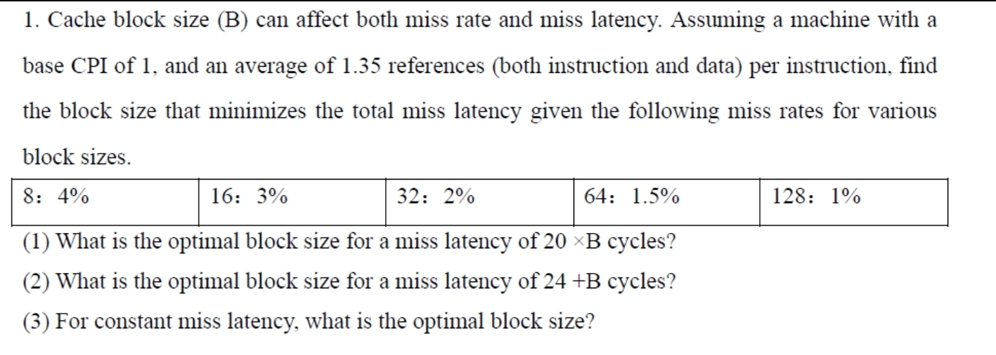 Cache block size ( B ) can affect both miss rate