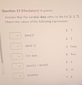 Question 1 3 ( Mandatory ) ( 4 points ) Assume