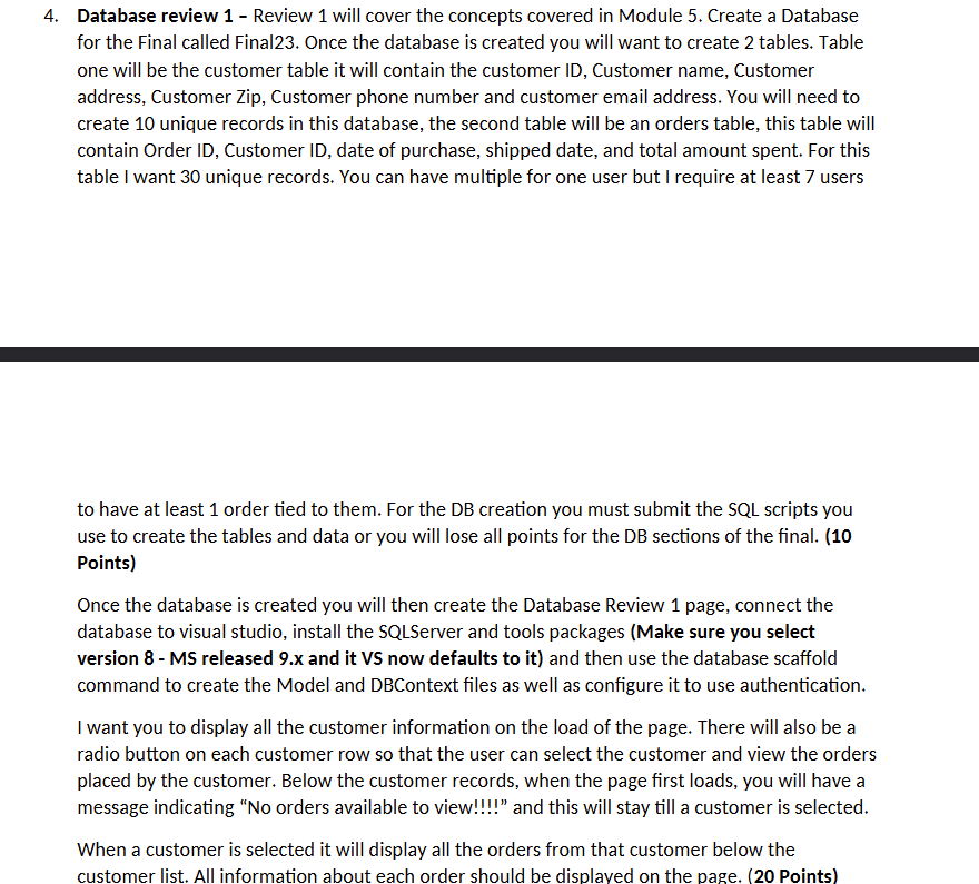 4 . Database review 1 - Review 1 will cover the