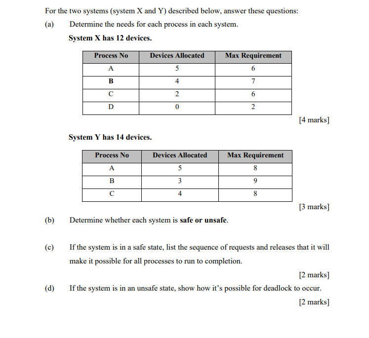 For the two systems ( system X and Y ) described