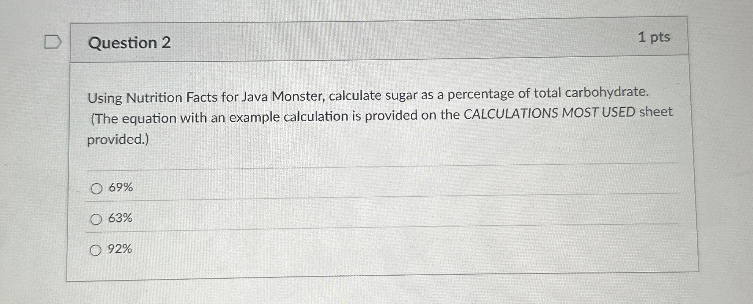 Question 2 Using Nutrition Facts for Java