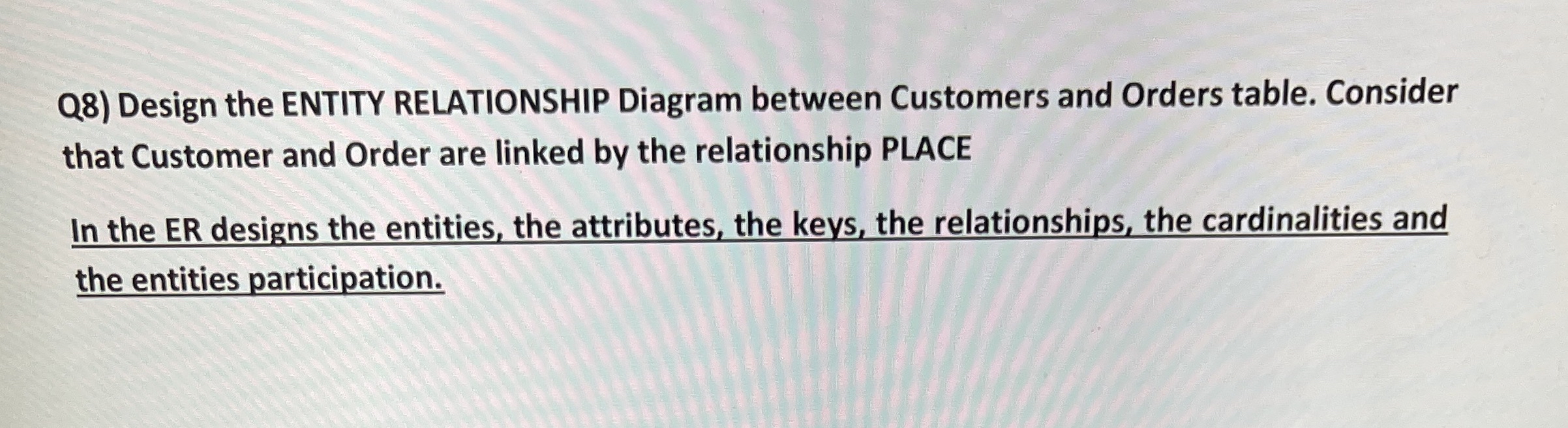Q 8 ) Design the ENTITY RELATIONSHIP Diagram