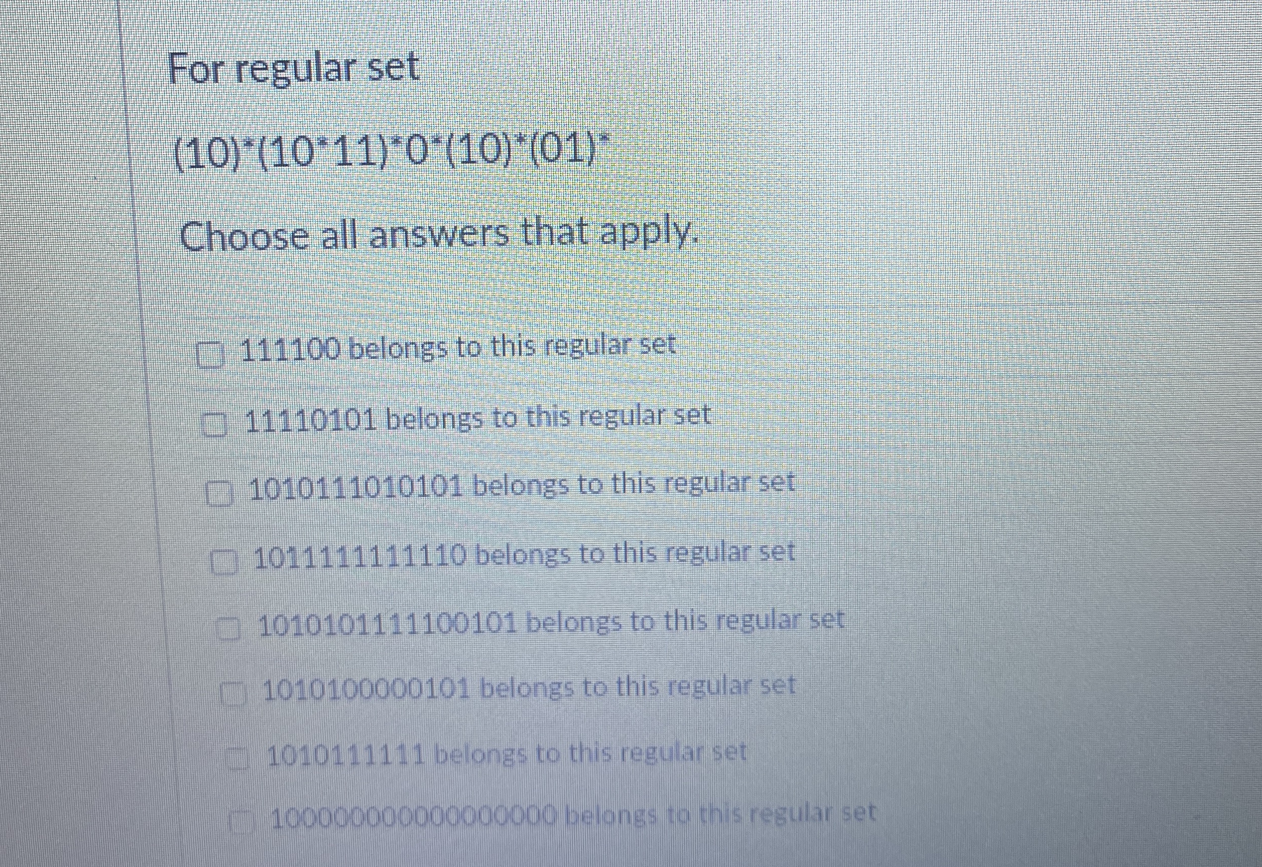 For regular set ( 1 0 ) * * ( 1 0 * * 1 1 ) * * 0