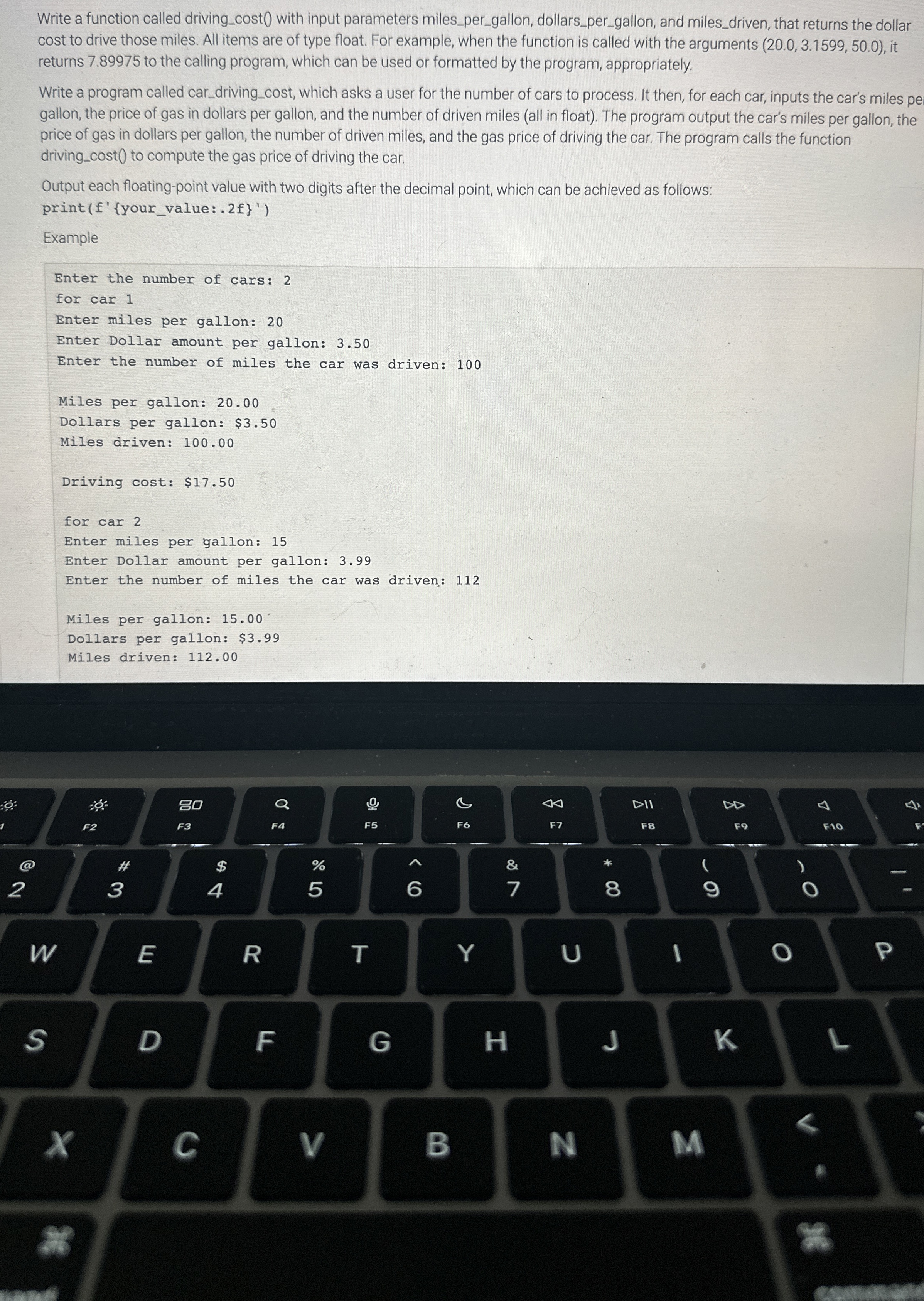 Write a function called driving _ cost ( ) with