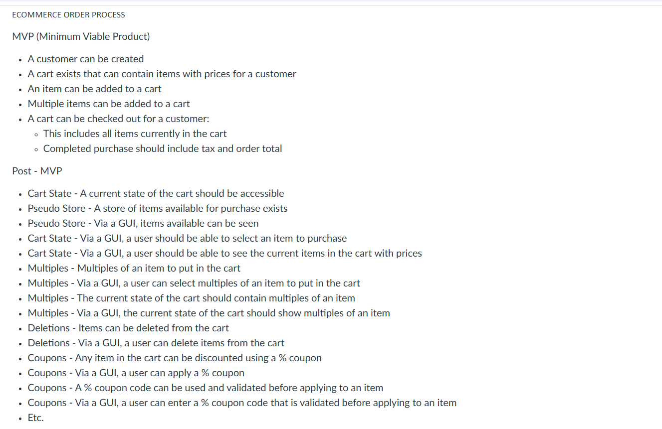 ECOMMERCE ORDER PROCESS MVP ( Minimum Viable