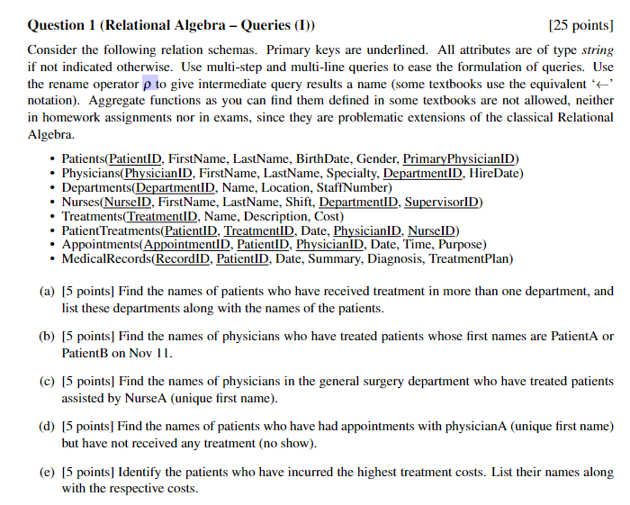 Question 1 ( Relational Algebra - Queries ( I ) )