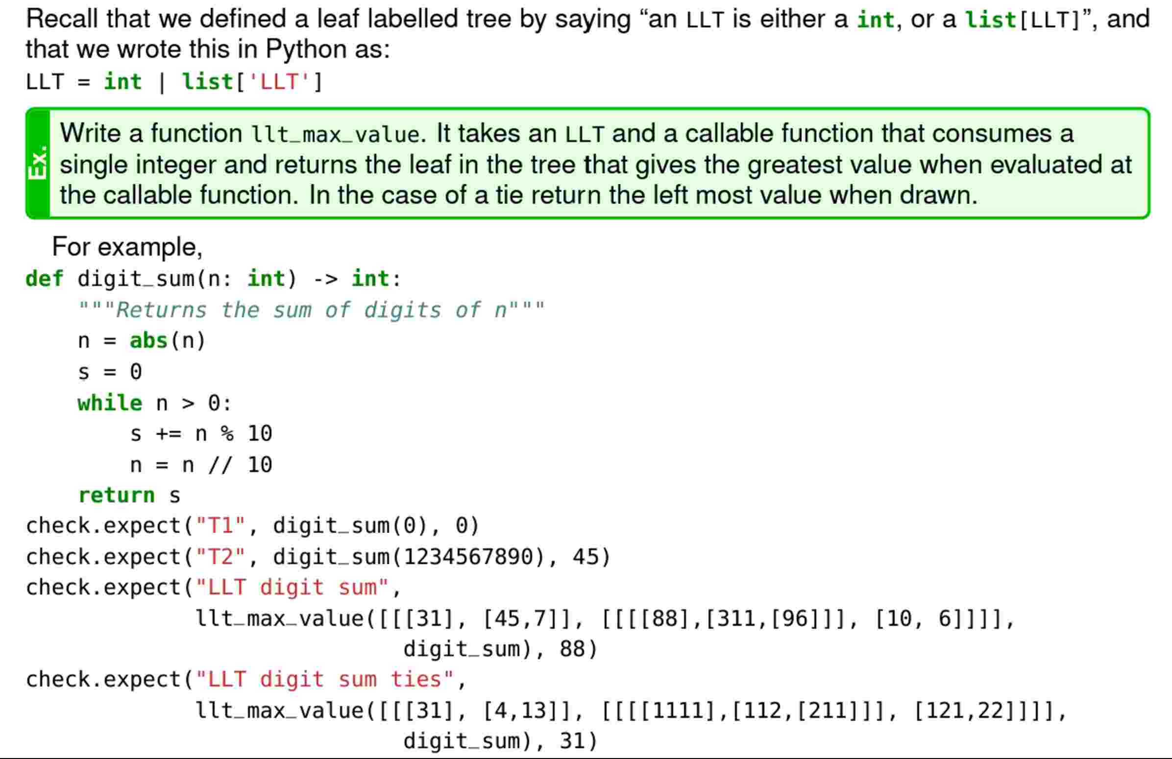 python code Recall that we defined a leaf