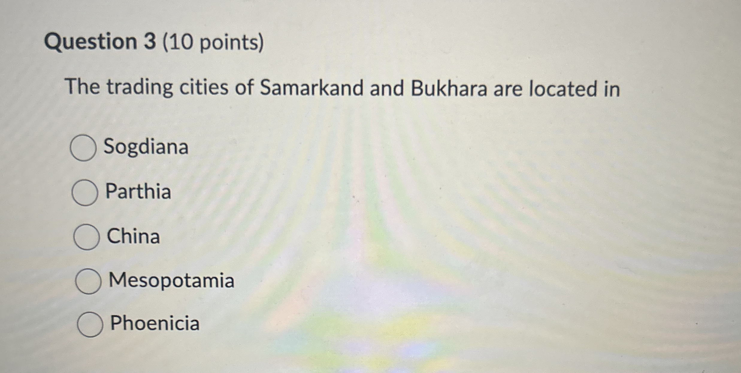 Question 3 ( 1 0 points ) The trading cities of