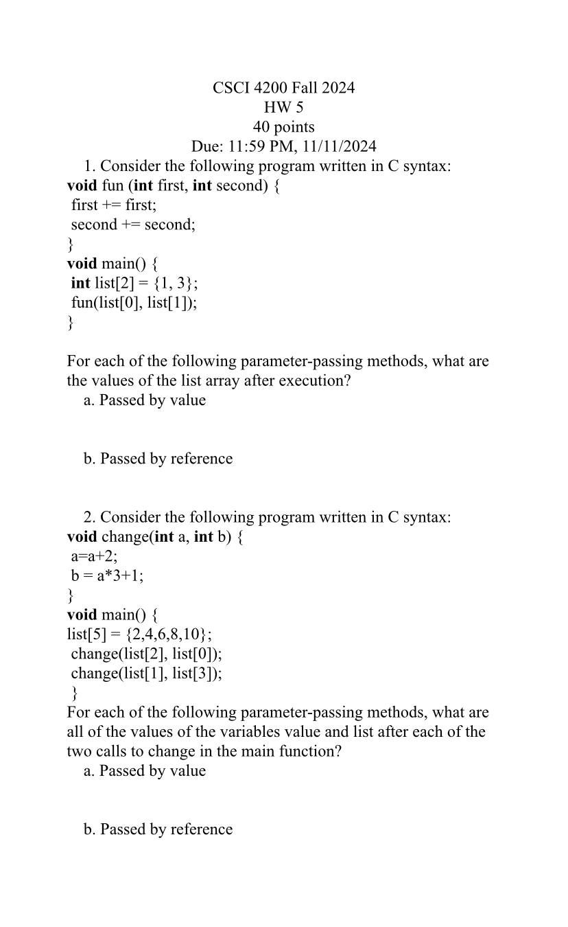CSCI 4 2 0 0 Fall 2 0 2 4 HW 5 4 0 points Due: 1