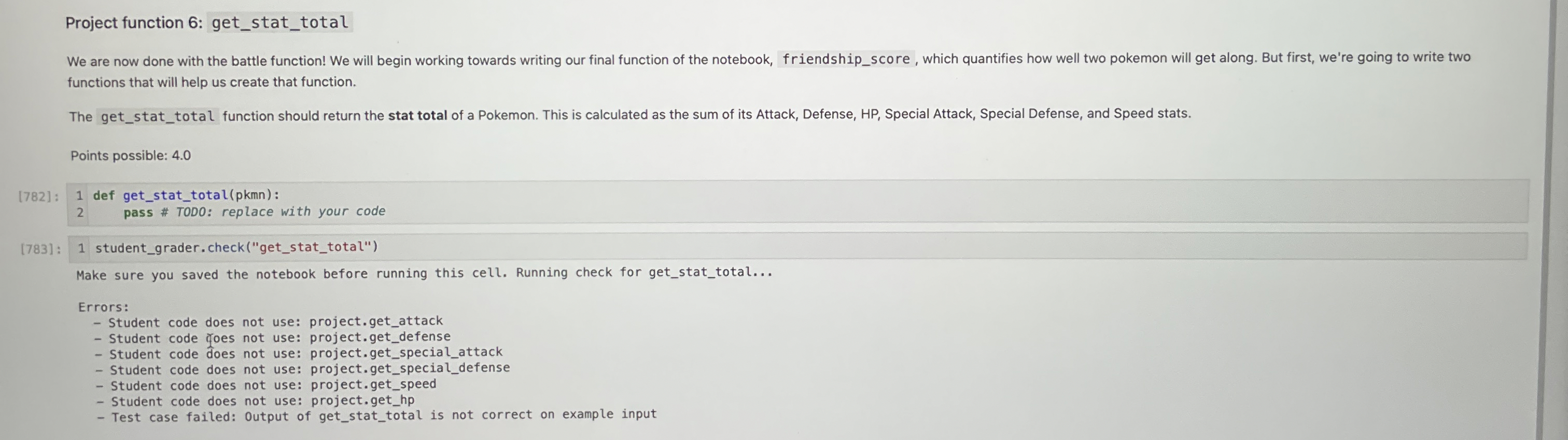 Project function 6 : get _ stat _ total functions