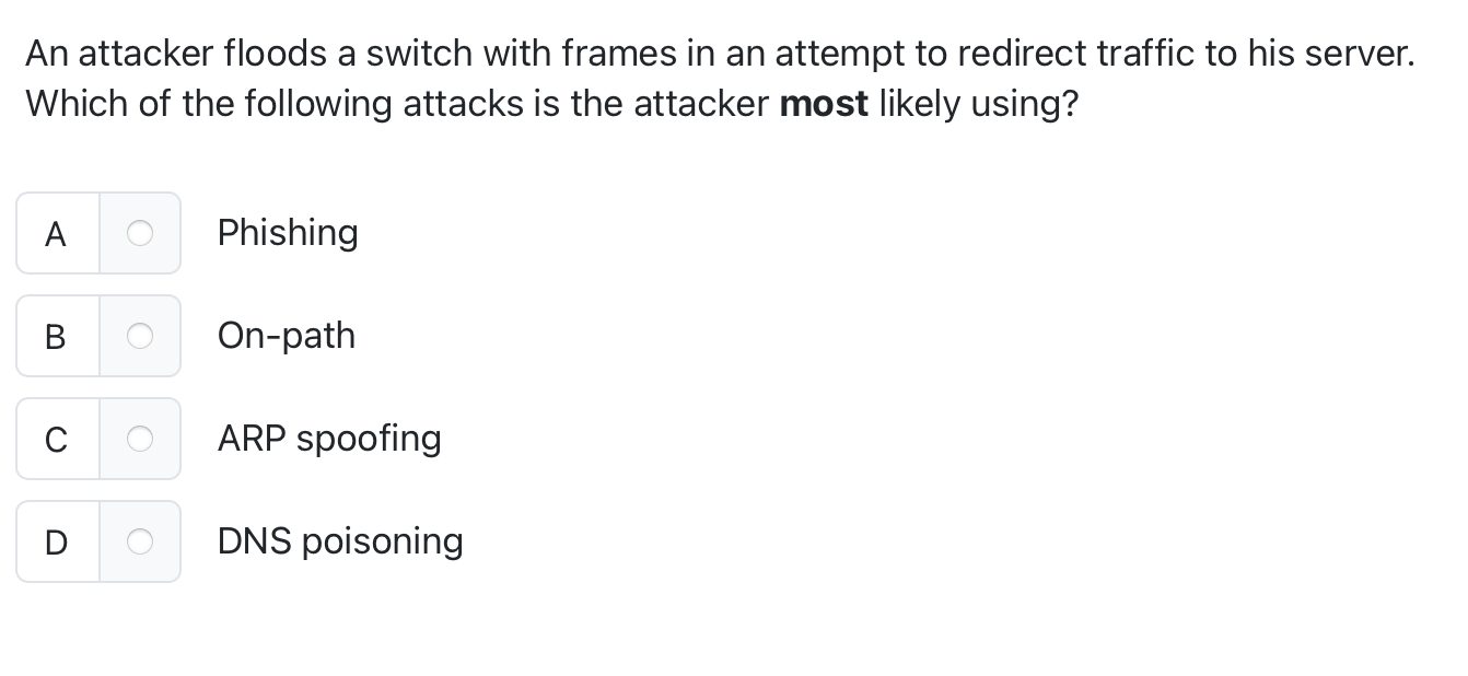 An attacker floods a switch with frames in an