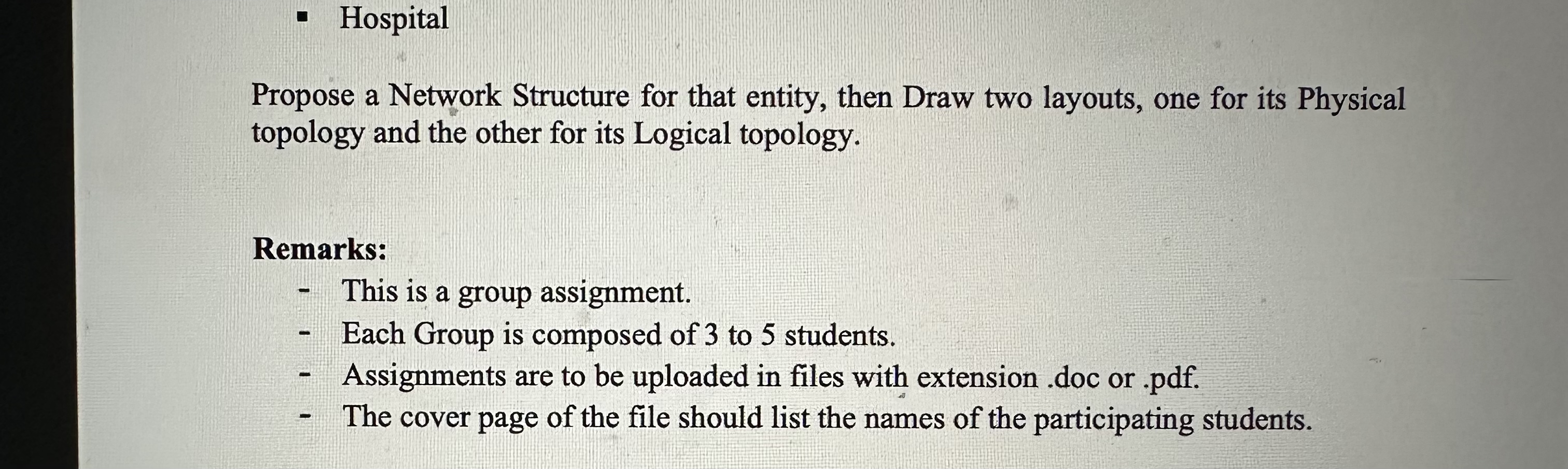 Hospital Propose a Network Structure for that