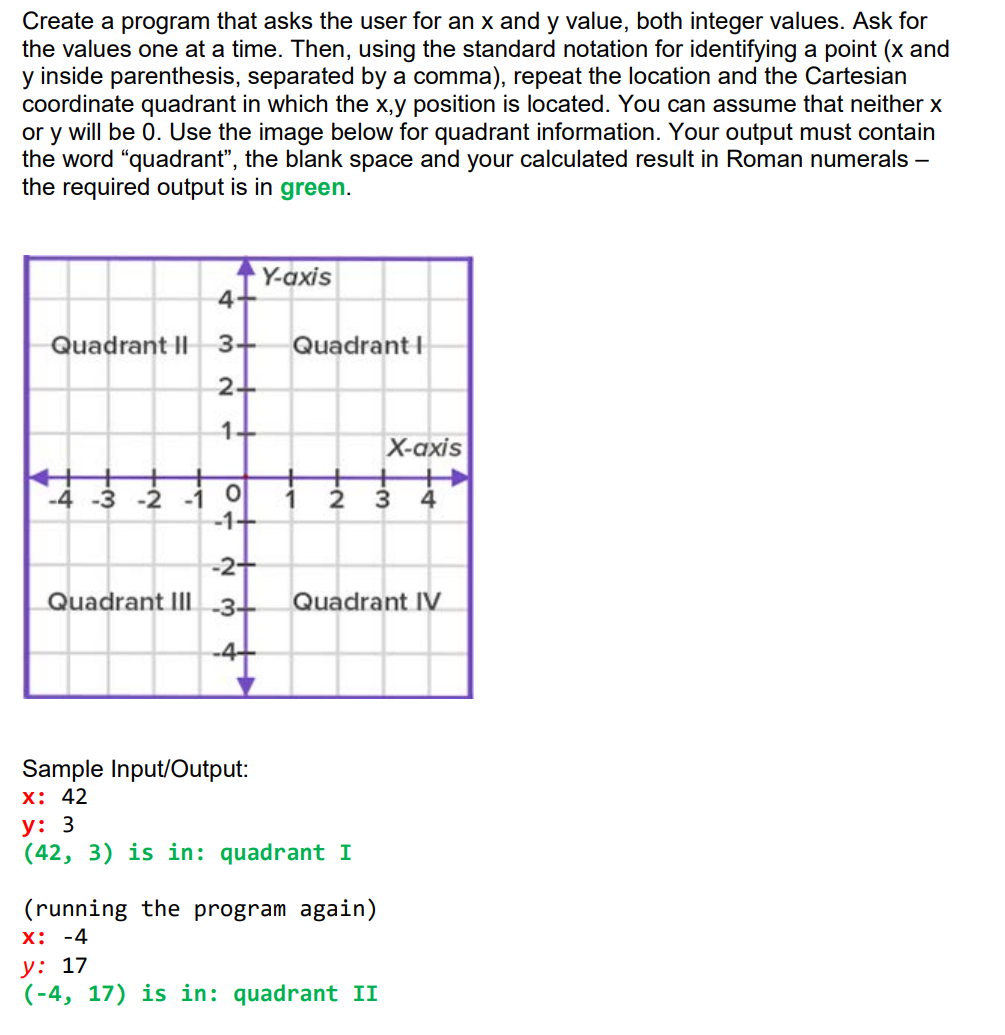 Create a program that asks the user for an x and