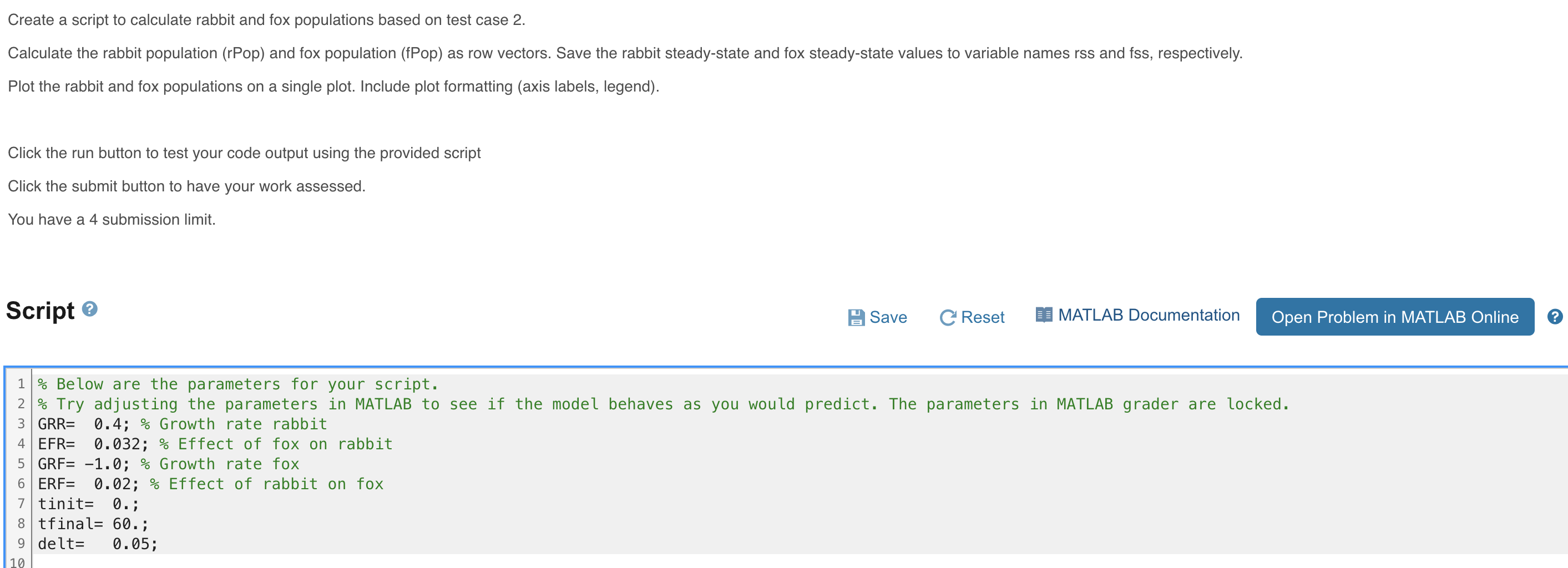 Create a script to calculate rabbit and fox
