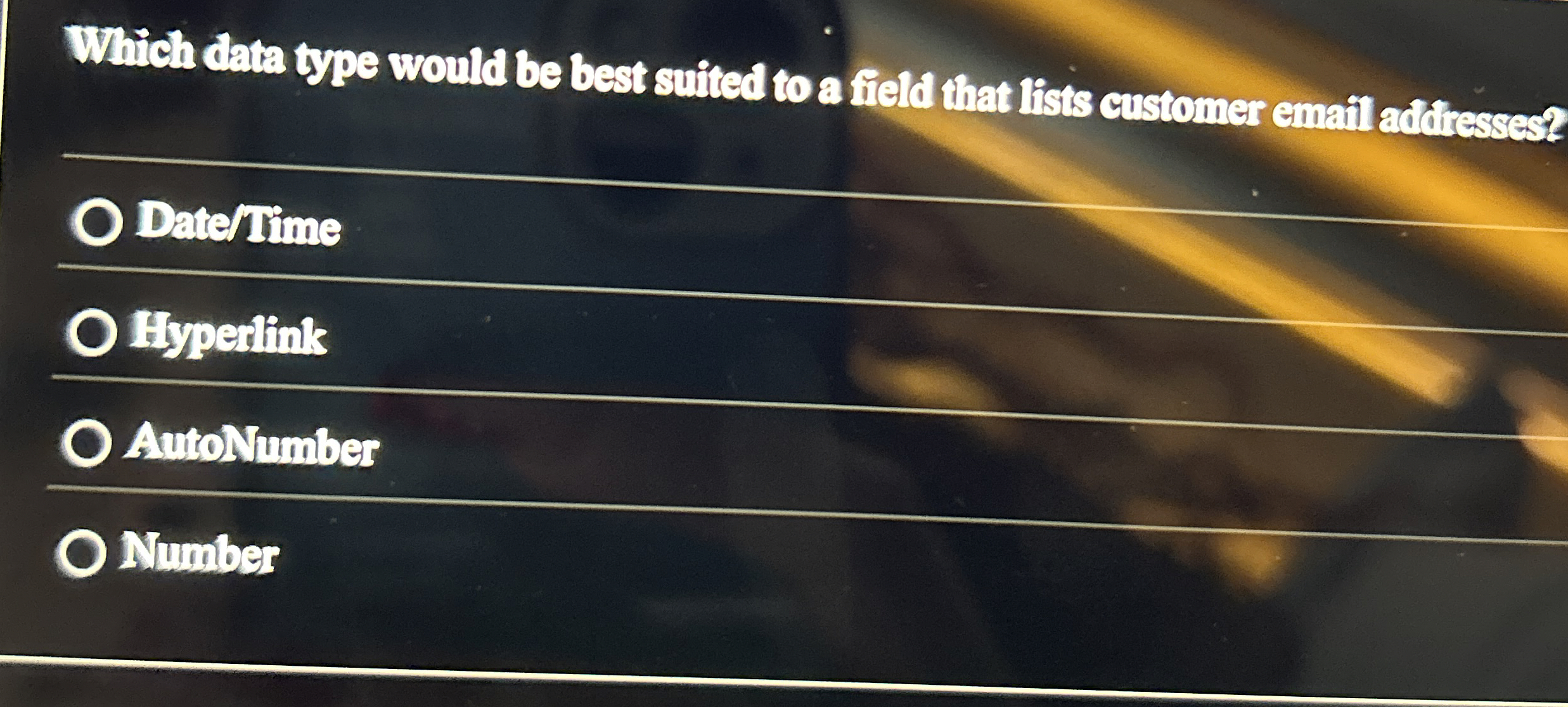 Which data type would be best surted to a fietd