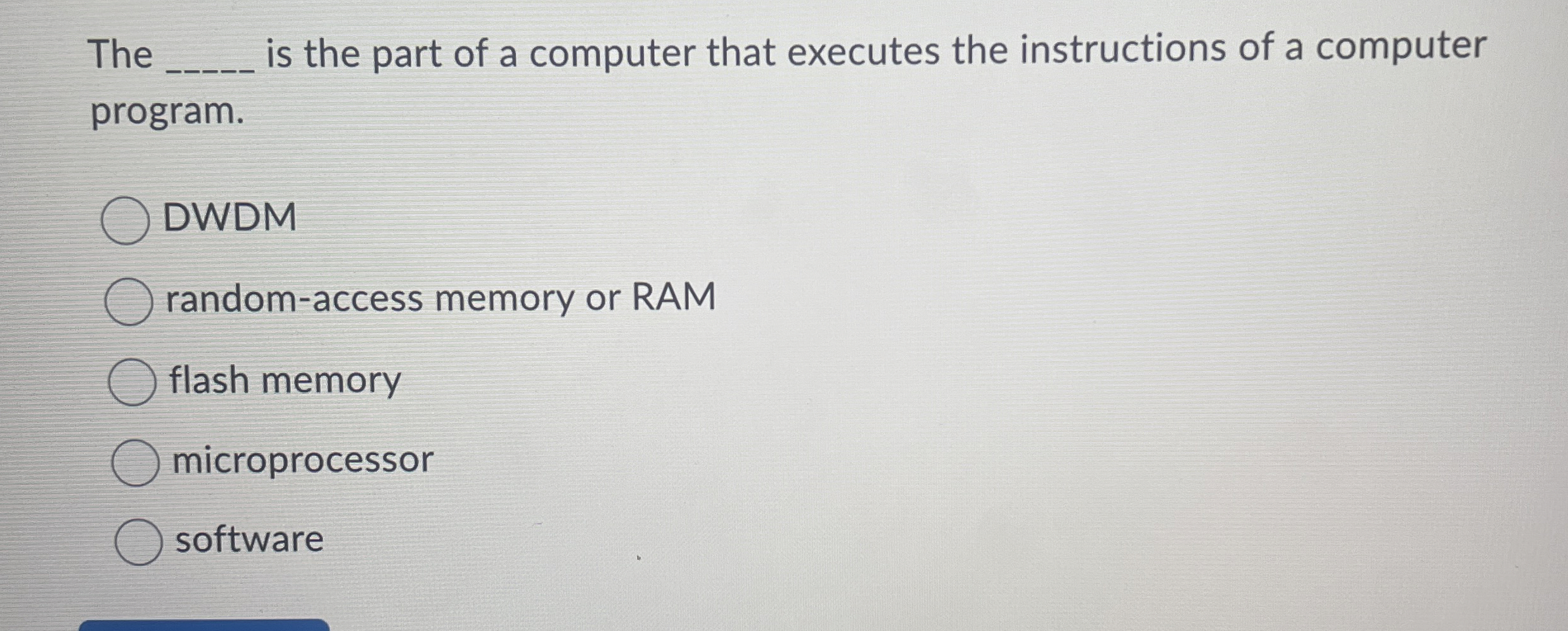 The q , is the part of a computer that executes