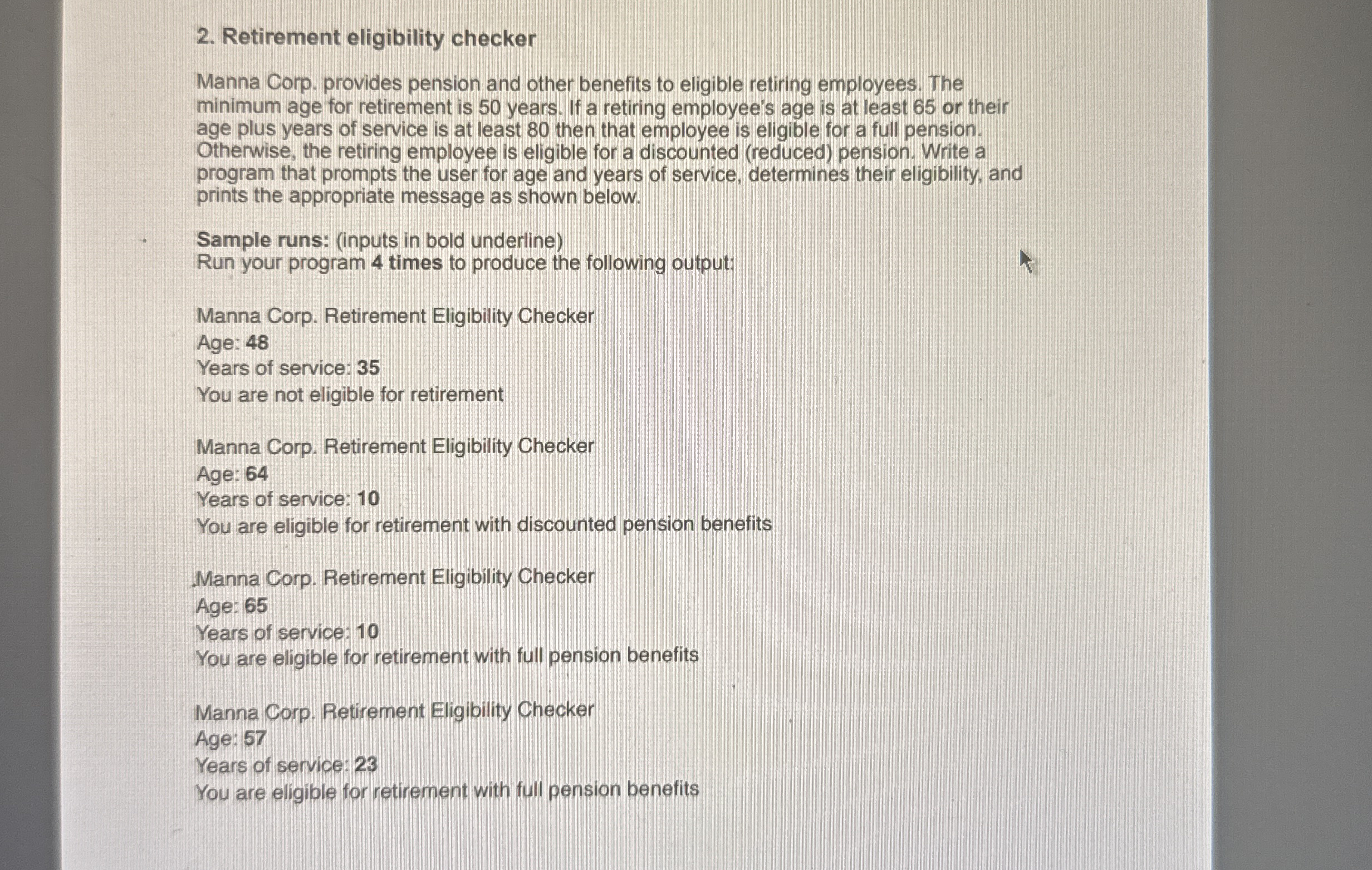 Retirement eligibility checker Manna Corp.