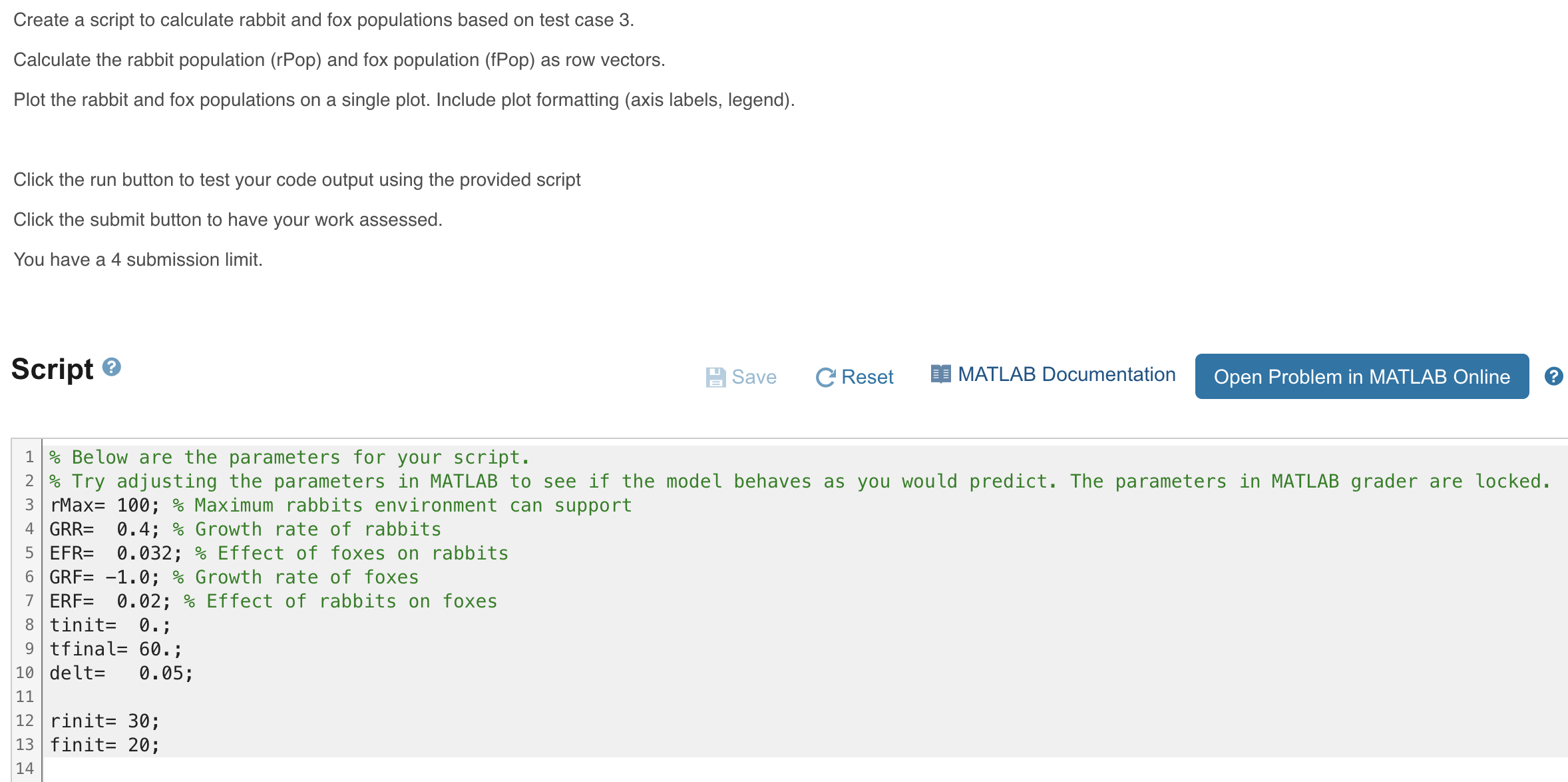 Create a script to calculate rabbit and fox