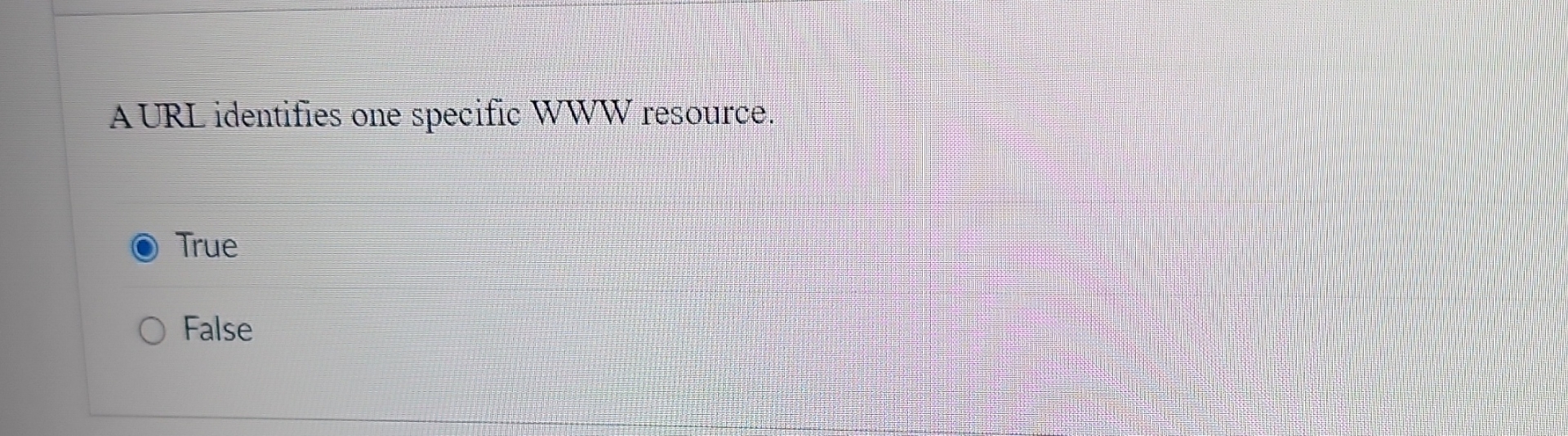 A URL identifies one specific WWW resource. True