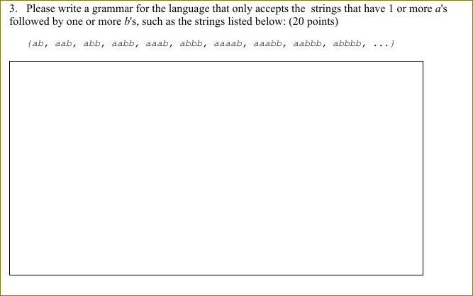 Please write a grammar for the language that only