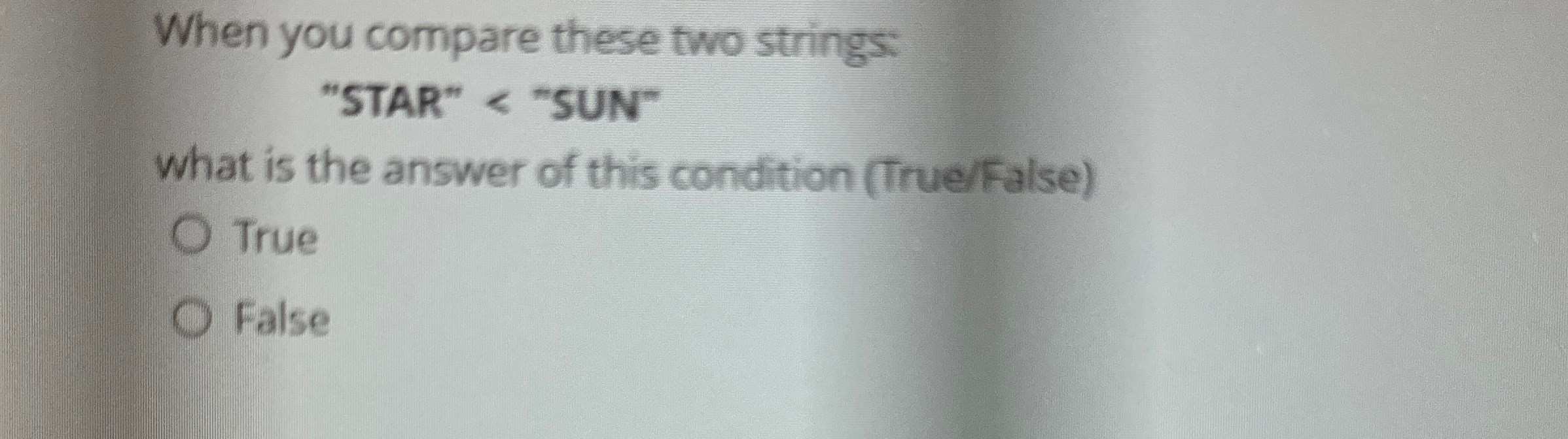 When you compare these two strings: "STAR" <