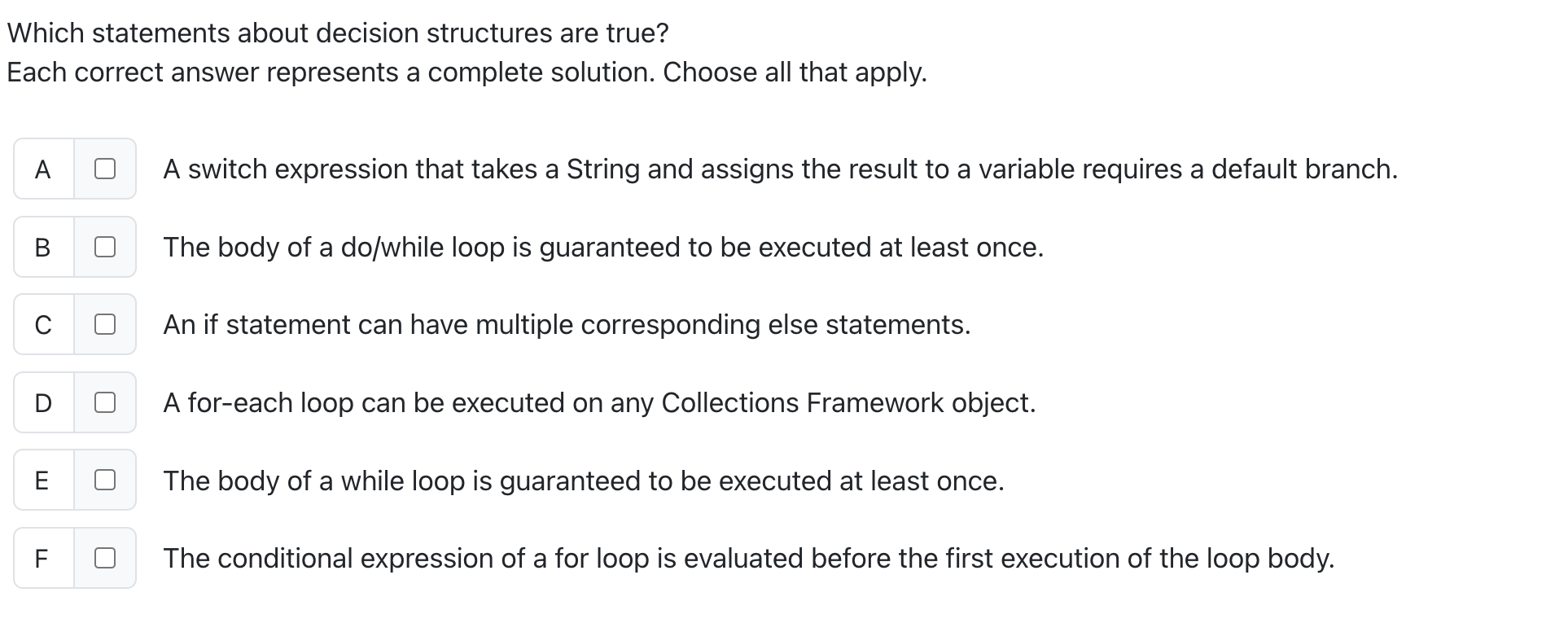 Which statements about decision structures are