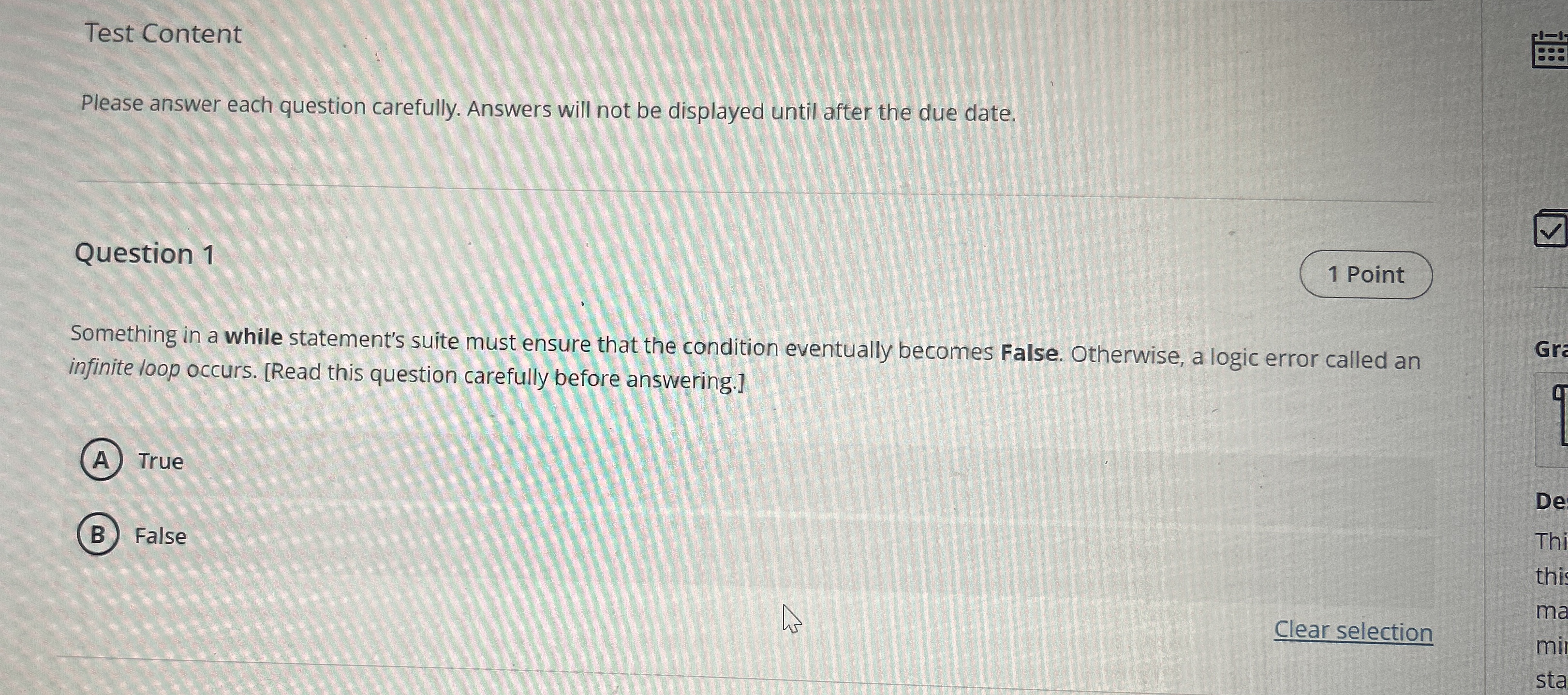 somethingTest Content Please answer each question