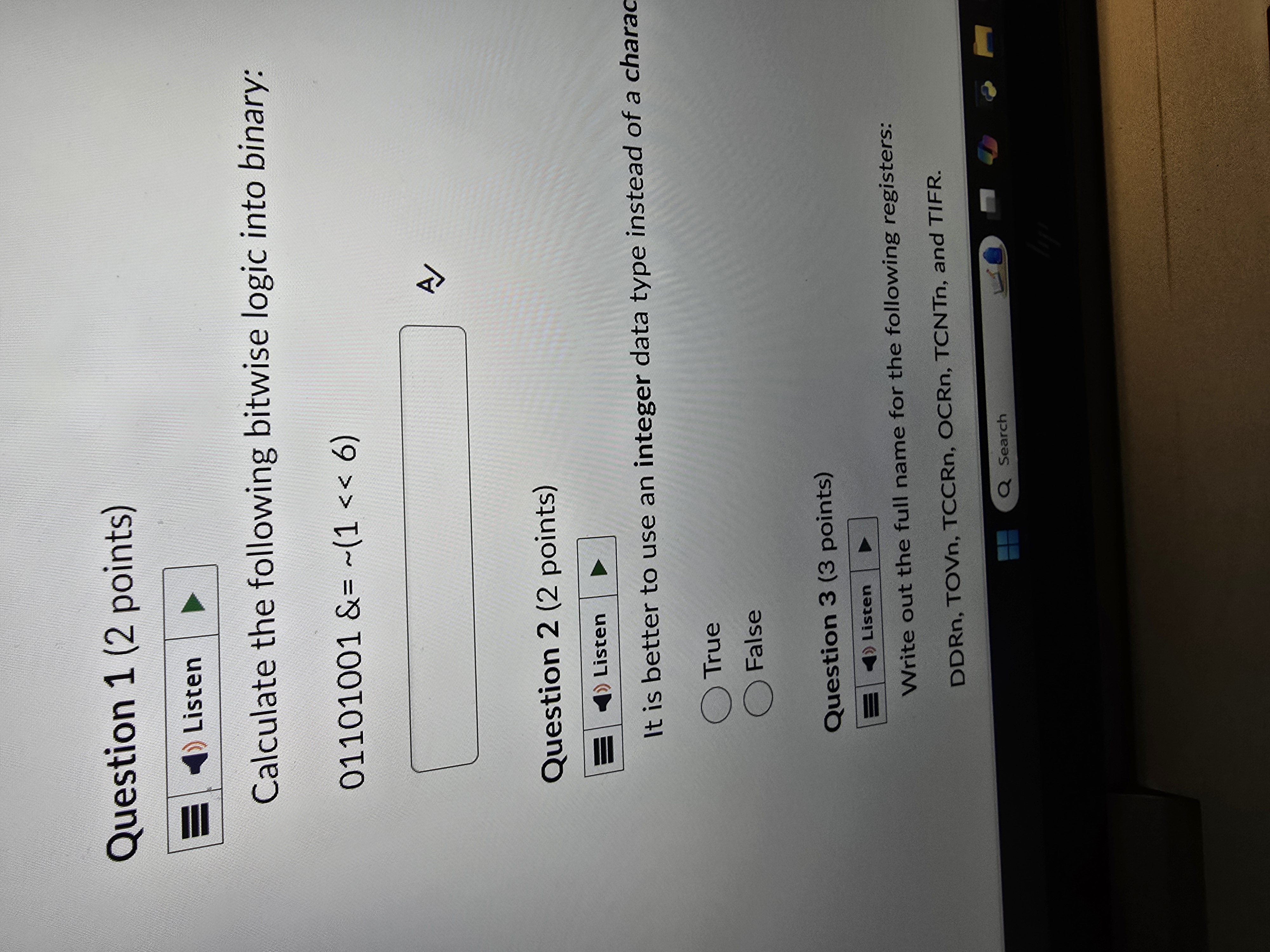 Question 1 ( 2 points ) Calculate the following