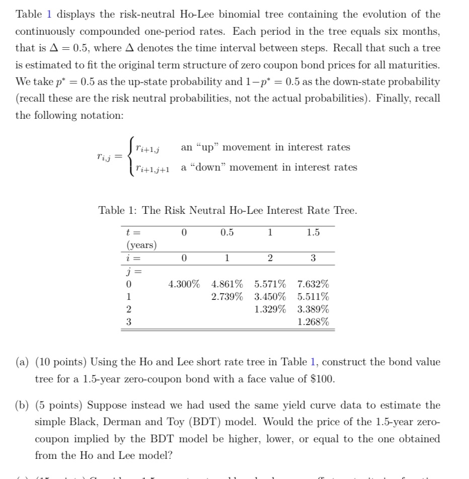 2 questions Table 1 displays the risk-neutral